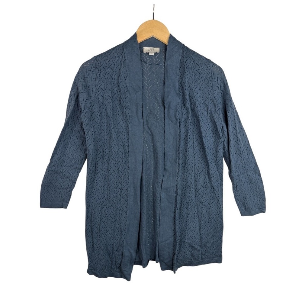 LOFT Outlet Womens Blue Open Front Pointelle Knit Cardigan Size Medium